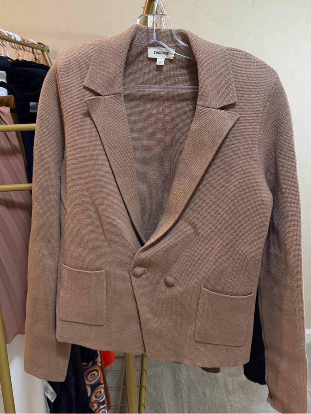 L'AGENCE Taupe Knit Double-Button Blazer